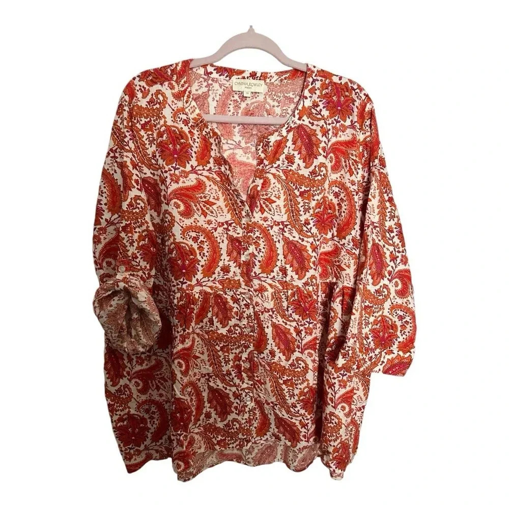 Cynthia Rowley Woman plus size linen bland paisley top sz 2x nwot 006